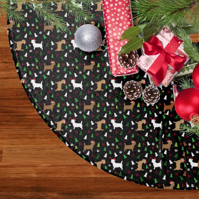Christmas Cairn Terriers in Santa Hats Black  Brushed Polyester Tree Skirt (Cairn Terriers in Santa Hats Christmas Tree skirt in Black)