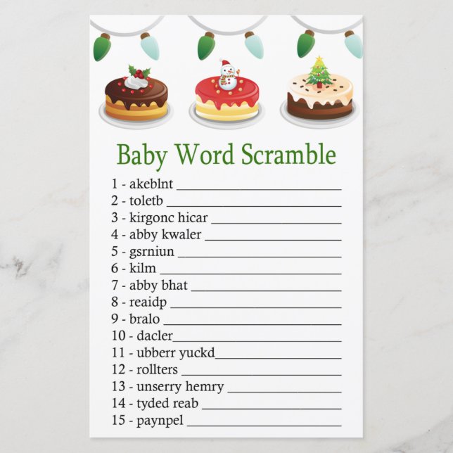 christmas cake Baby word scramble game (Front)