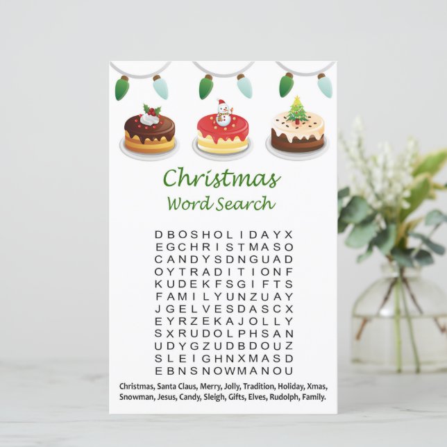 Christmas cake christmas word search game (Standing Front)