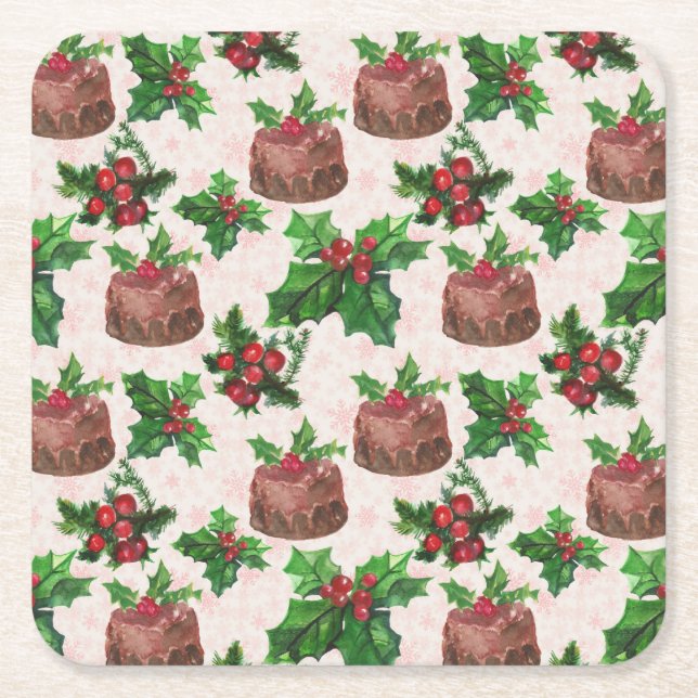 Christmas Cake Square Paper Coaster (Front)