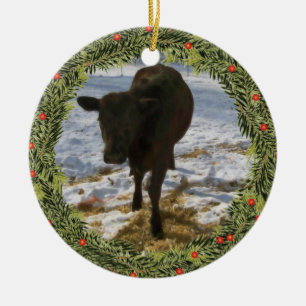 Christmas Calf Ceramic Ornament