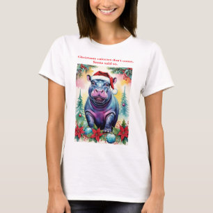 Christmas Calories Funny Pastel Santa Hippo T-Shirt