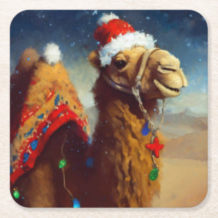Christmas Camel 3 Square Paper Coaster