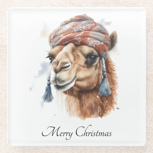 Christmas Camel  Glass Coaster (Front)