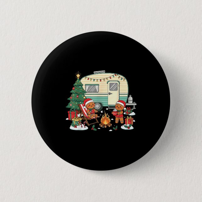 Christmas Camng Gingerbread Campfire Tree Santa Ha 2 Inch Round Button (Front)