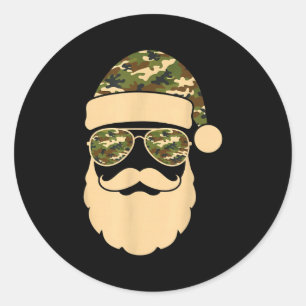 Christmas Camo Santa Sungles Hat Beard Cool Milita Classic Round Sticker