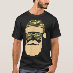 Christmas Camo Santa Sungles Hat Beard Cool Milita T-Shirt