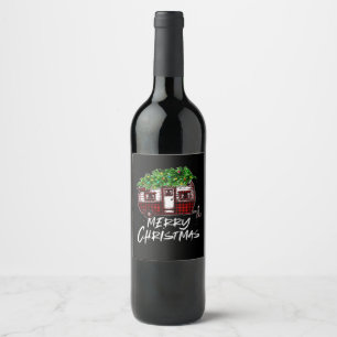 Christmas Camping Caravan Xmas Tree Vehicles Campi Wine Label
