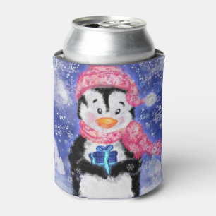 Christmas Can Cooler Baby Penguin with Gift