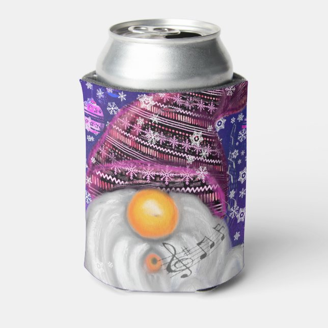 Christmas Can Cooler Happy Gnome In Purple Hat (Can Back)