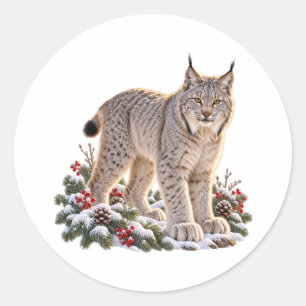 Christmas Canada Lynx Snowy Forest Wildlife Classic Round Sticker