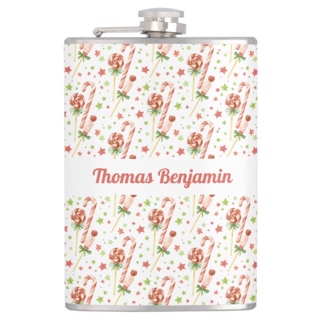 Christmas Candies Pattern Personalized Flask (Front)