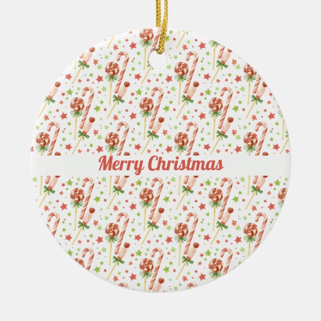 Christmas Candies Pattern Personalized Ornament (Front)