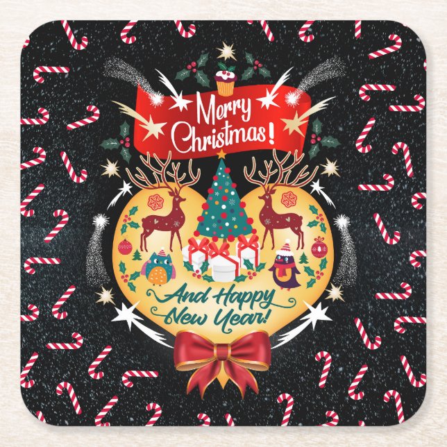 Christmas Candies Square Paper Coaster (Front)
