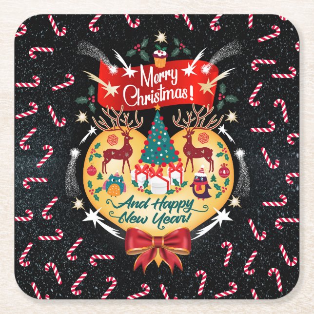 Christmas Candies Square Paper Coaster (Front)