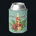 Christmas Candle And Snowflakes Can Cooler<br><div class="desc">Cool and elegant christmas can cooler. Christmas candle with snow flakes and green christmas arraignment</div>