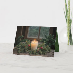 Christmas Candle By Farmhouse Window Holiday Card