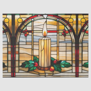 Christmas Candle Faux Stained Glass for Decoupage  Tissue Paper