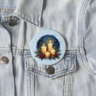 Christmas Candle Glow with Poinsettias 3 Inch Round Button