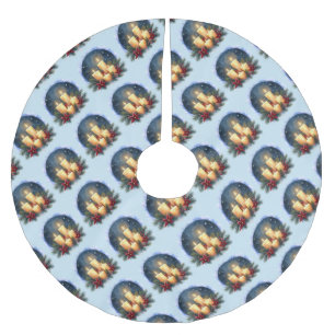 Christmas Candle Glow with Poinsettias Brushed Polyester Tree Skirt