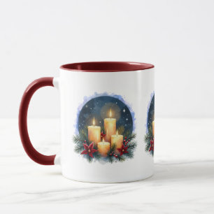 Christmas Candle Glow with Poinsettias Mug