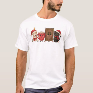 Christmas Candle Hot Cocoa Book Black Cat Santa T-Shirt