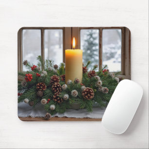 Christmas Candle In a Pine Centerpiece Mouse Pad