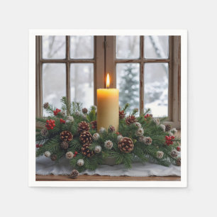 Christmas Candle In a Pine Centerpiece Napkin