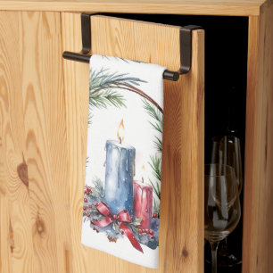 Christmas Candle in Wreath Art  Kitchen Towel