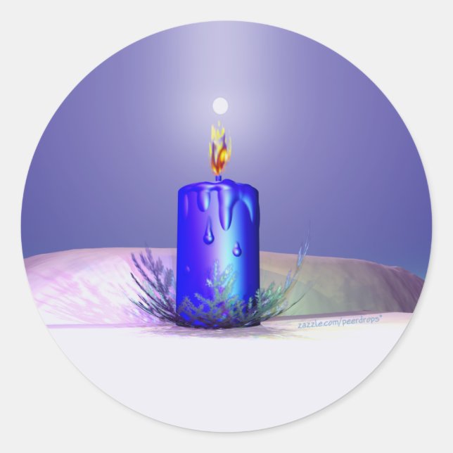 Christmas Candle Night Blue Classic Round Sticker (Front)