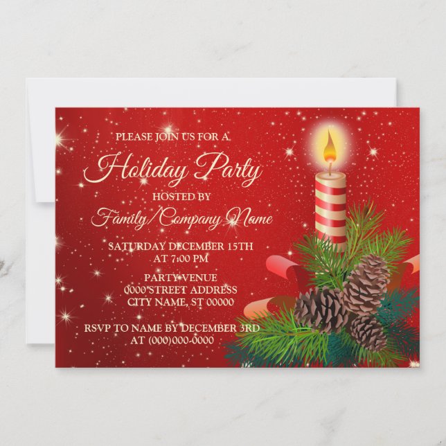 Christmas Candle Red White Sparkle Holidays Party  Invitation (Front)