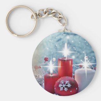 Christmas Candle Round Button Keychain