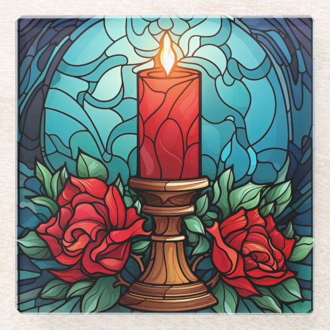 Christmas Candle Stained Glass Coaster (Front)