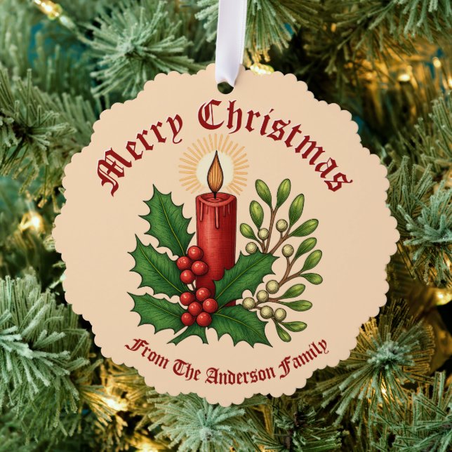 Christmas Candle With Holly & Mistletoe Ornament Card (Insitu (Tree))