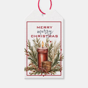 CHRISTMAS CANDLE WITH PINE BOUGHS CHRISTMAS GIFT TAGS