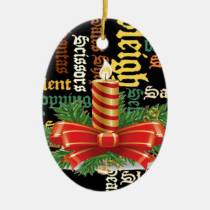 Christmas Candle Word Art Collection Ceramic Ornament