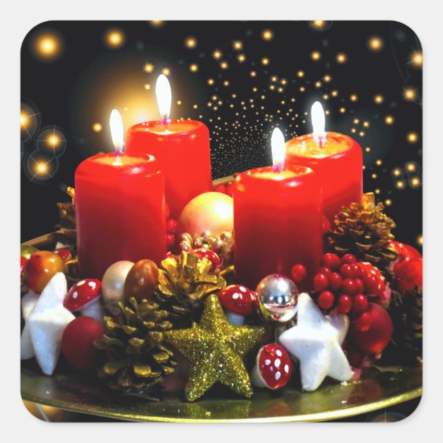 Christmas Candle Wreath Decoration Square Sticker (Front)