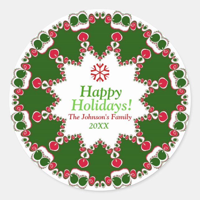 Christmas Candlelight Fractal lace mandala Classic Round Sticker (Front)