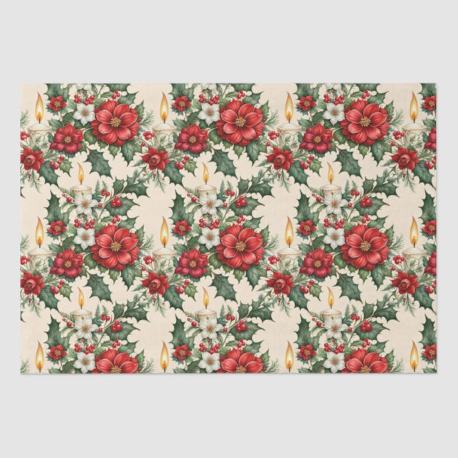 Christmas Candlelight in Flowers Tissue Paper (Front)