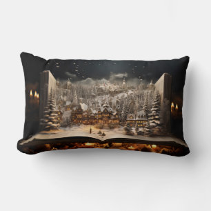 Christmas Candlelit Storybook Mountain Village Lumbar Pillow