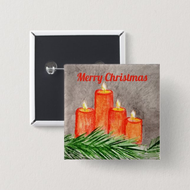 Christmas Candles 2 Inch Square Button (Front & Back)