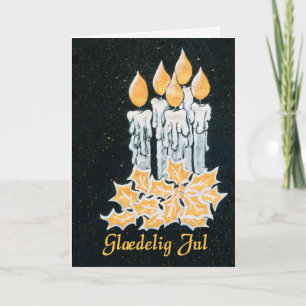 Christmas Candles and Holly, Danish Greeting Card
