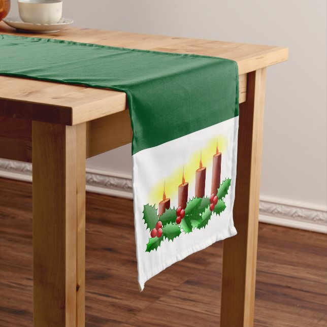 Christmas Candles and Holly Long Table Runner (In Situ)