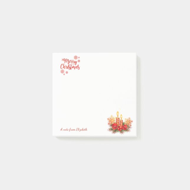Christmas Candles, Balls, Snowflakes-Personalized Post-it Notes (Front)