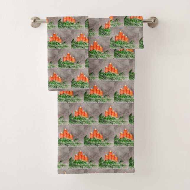 Christmas Candles Bath Towel Set (Insitu)
