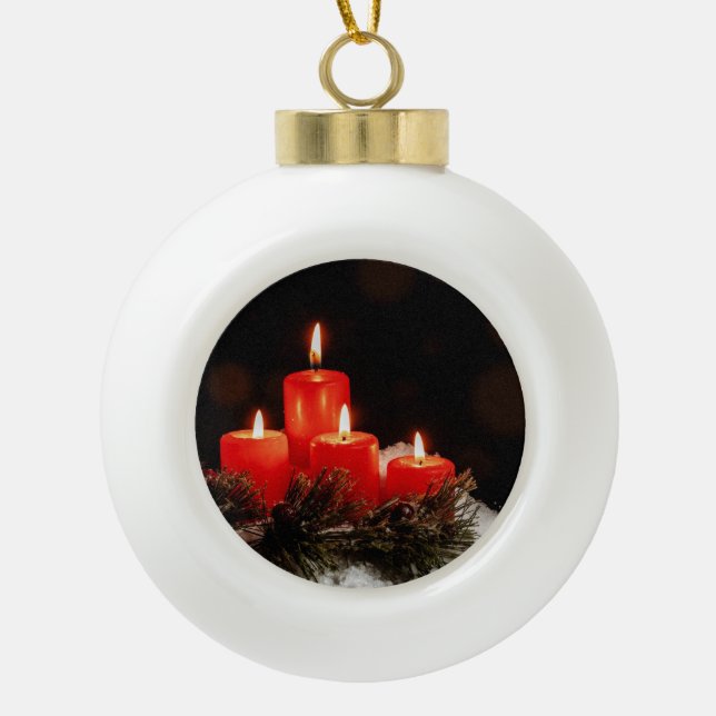 Christmas Candles  Ceramic Ball Christmas Ornament (Front)