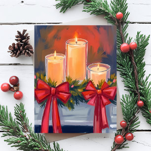 Christmas Candles Garland Watercolor Painting Holiday Card
