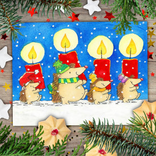 Christmas Candles Hedgehogs  Postcard