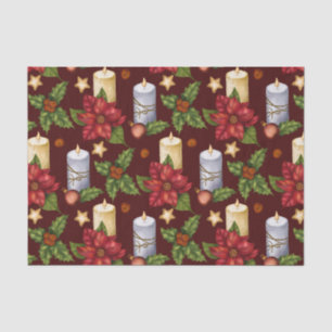 Christmas Candles, Poinsettia and Holly Berry Tissue Paper