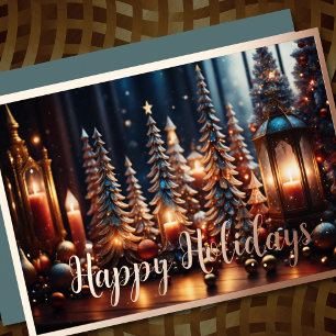 Christmas Candles Village Grey Tablescape Foil Holiday Card